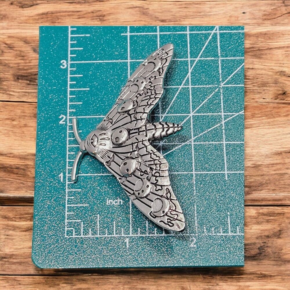 Gothic Moon Phase Moth Hair Clip Death Skull Insect Bug Barrett Silver Tone - Picture 5 of 15
